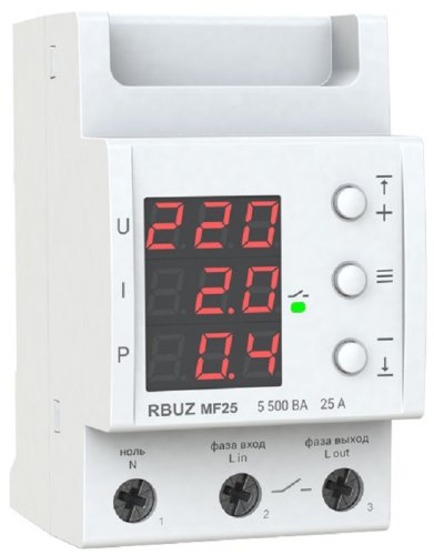 Реле напряжения однофазное цифровое на DIN-рейку Rbuz MF25 многофункциональное 25А 0-400А картинка